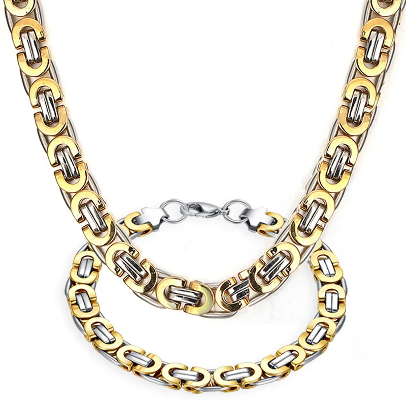

Fashion Double Color Titanium Steel Bracelet Necklace Sets For Men Gifts