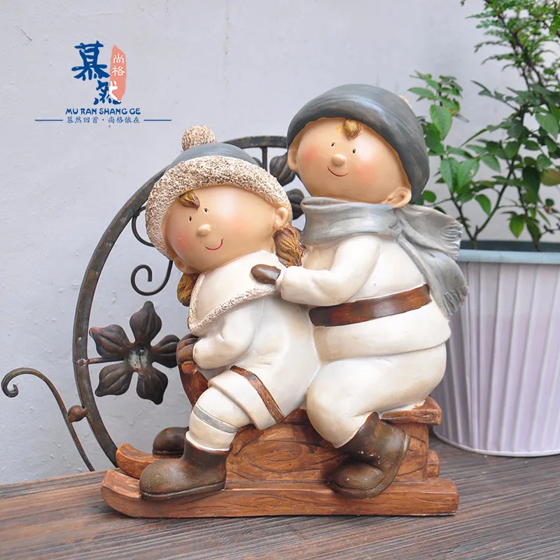 Американский пасторальный милый горнолыжный парный орнамент для маленьких