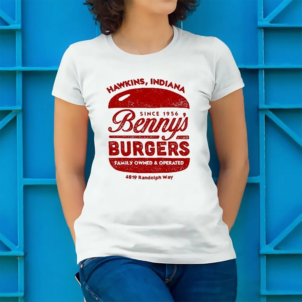 Женская футболка с буквенным принтом BENNYS BURGERS белая Повседневная JOLLYPEACH|Футболки|