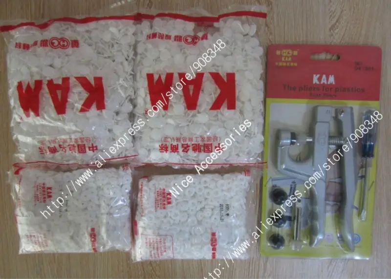 T3 Белые Глянцевые кнопки KAM SNAPS полимерные с инструментами 1000 комплектов + 1 шт.