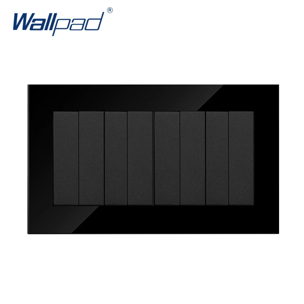 

Wallpad Hot Sales 8 Gang 1 Way Black Crystal Glass UK Standard 146*86mm Double Frame Push Button Light Switches ,Free Shipping