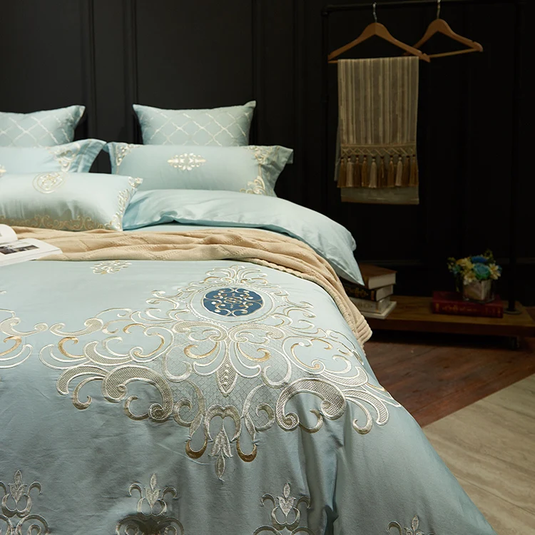 Роскошный синий королевский комплект постельного белья из египетского хлопка с