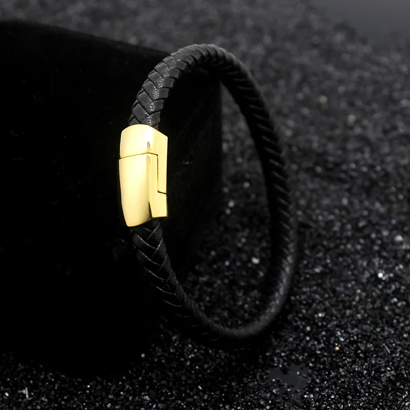 Мужской плетеный браслет из натуральной кожи черный в стиле панк нержавеющей