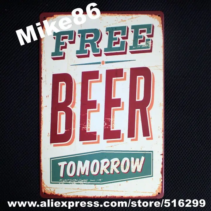[Mike86] Бесплатная пивной бар постер Ретро металлический ремесленный декор