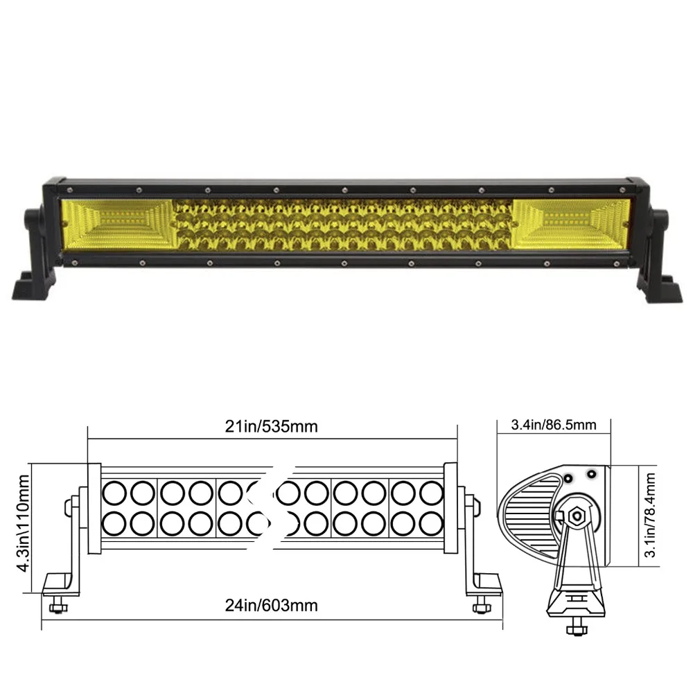 Тройной Ряд 22 дюйма желтая светодиодная балка для автомобиля трактора лодки