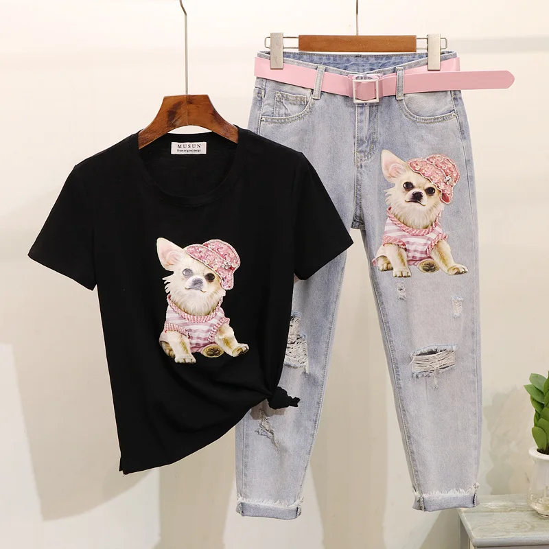 ALPHALMODA Милая женская футболка с блестками и принтом собаки стильные