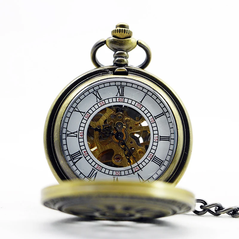 Antique Rudder Shape Hollow Mechanical Pocket Watch Retro Steampunk Skeleton Style Fob Chain Men's Watch Festival Best Gift