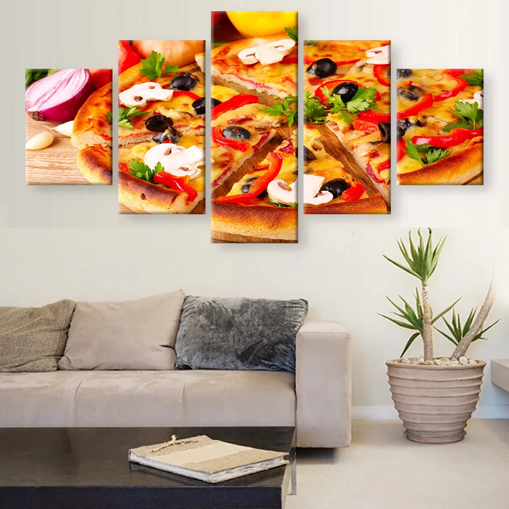 Картина на холсте с пиццей 5 панелей настенное искусство украшение для дома