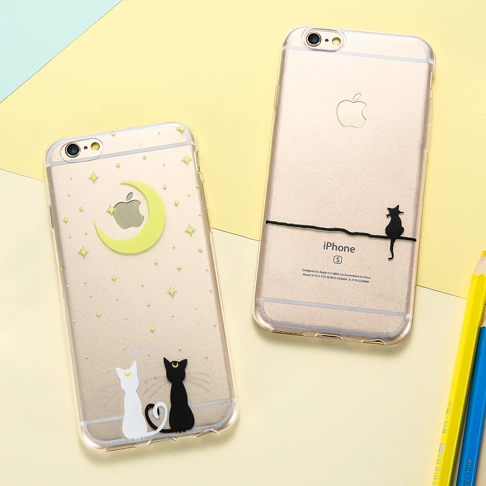 Kisscase Симпатичные узорчатые чехлы для iPhone 6S 6 7 8 Plus 5S 5 SE Обложка Clear Cartoon Cat TPU Phone Shell X