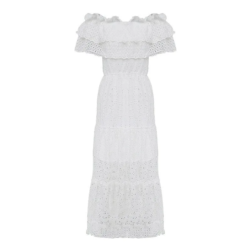 white TWOTWINSTYLE элегантное женское платье с вырезом лодочкой с открытыми плечами и пышными рукавами с высокой талией узкие Макси-Платья Женская мода - Цвет: white