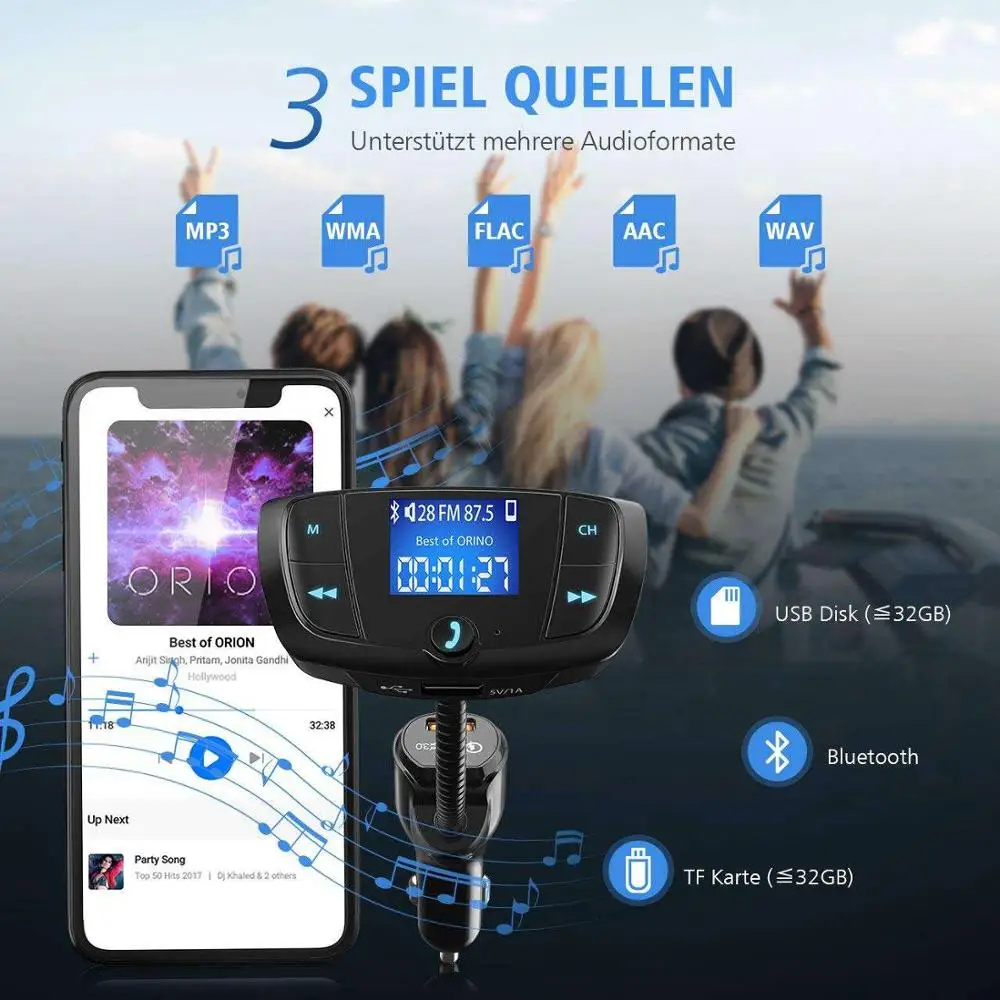 VicTsing Bluetooth fm-передатчик автомобильный комплект Беспроводное зарядное устройство беспроводной радиоадаптер с двумя usb-портами Встроенный микрофон