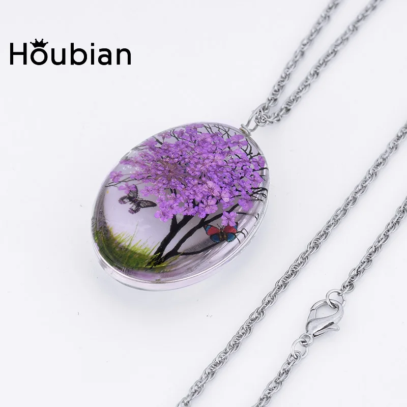 HouBian Time кулон с высушенным цветком ожерелье драгоценными камнями милый Forever в