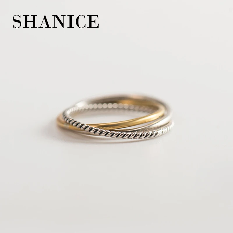 

SHANICE 925 Sterling Silver Ring Three Layers Simple Braided Weave Middle Ring Open Triple Ring For Women Jewelry Thai Silver
