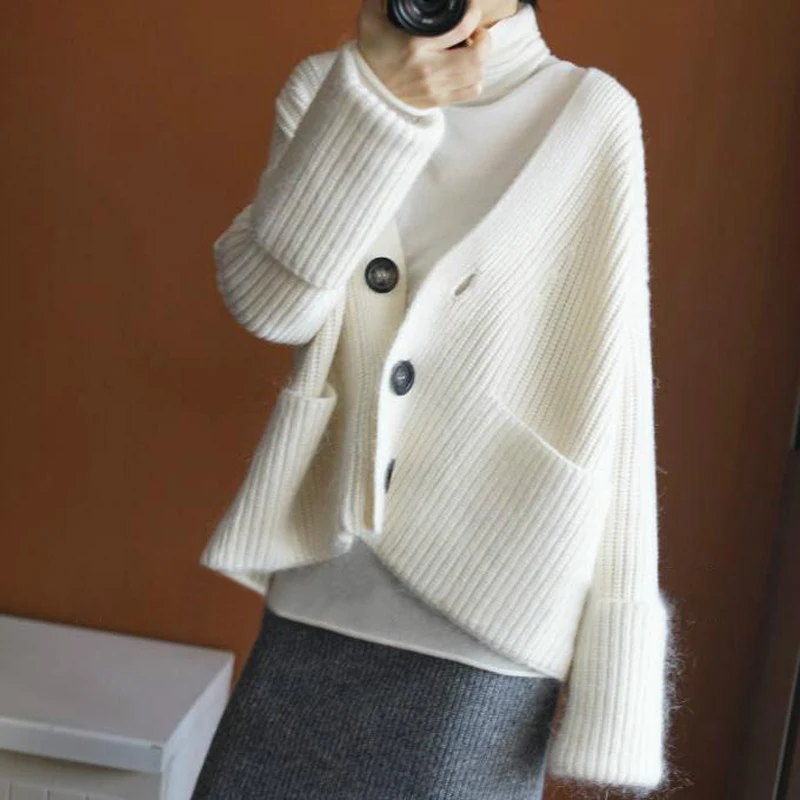 Women Sweaters Cashmere and Wool Jackets Woman Cardigans 2019 New Fashion Loose style Knitwear Solid Standard Tops |