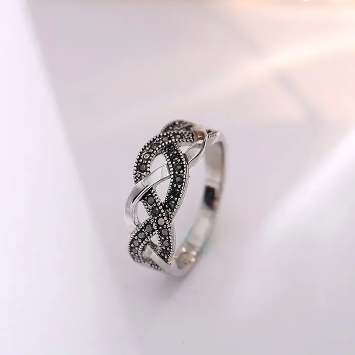 Feelgood Винтажное кольцо индивидуальность плетеное с черным горным хрусталем для