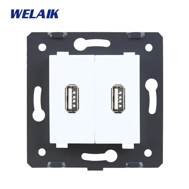 Welaik ЕС Стандартный USB гнездо Комплектующие для самостоятельной сборки белые стены 2USB разъем Запчасти без Стекло Панель USB зарядки источника питания A82USW - Цвет: White