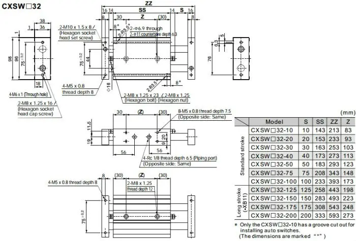 CXSM10* 30 CXSM10* 50 CXSM10* 75 двойной ось цилиндр двойного стержень цилиндр SMC Тип CXSM серии CXSM10-30 CXSM10-50 CXSM10-75
