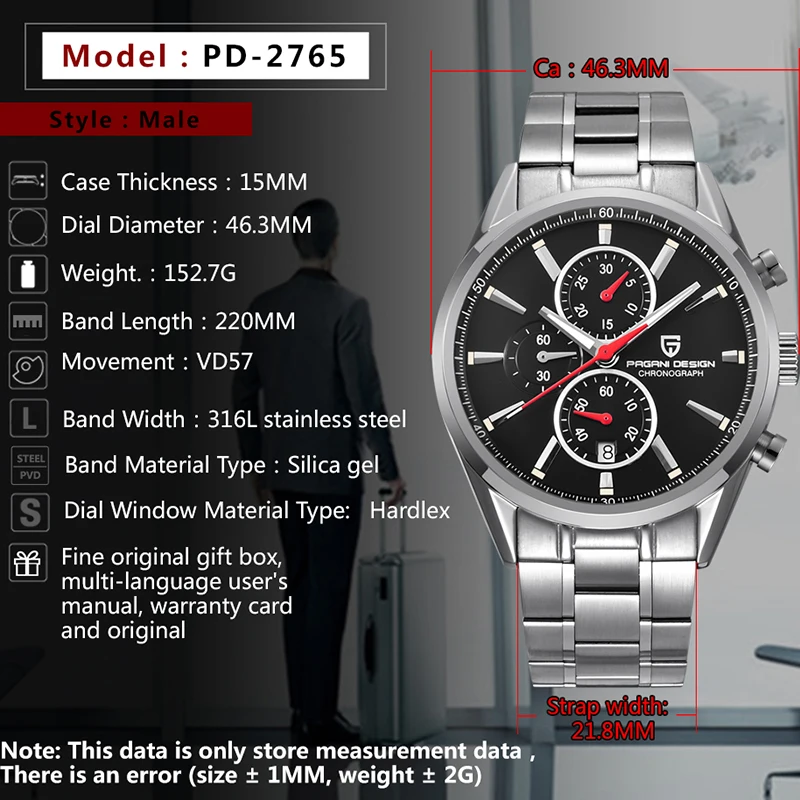 

Mens Watches PAGANI DESIGN NEW Top Luxury Black Dial Quartz Watch Men Business Fashion Sports Chronograph Relogio Masculino