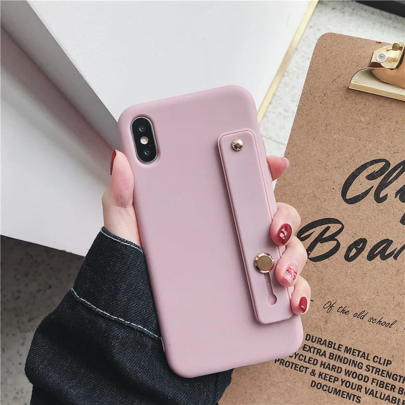 POBLU Cute Candy Color Wrist Strap Hand Band Soft Silicone Couples Case For iphone XR XS Max 6S 7 8 Plus Stand Phone Cover |