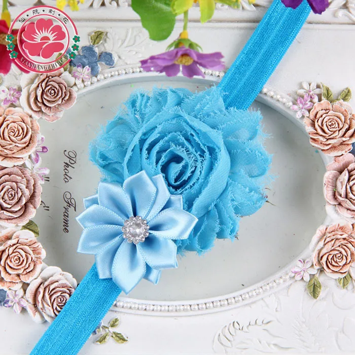 

F57 (20 pcs/lot ) New 2014 Shabby Chiffon Flower Headband Kids Ribbon Flower Elastic Girls Headwear With Rhinestone