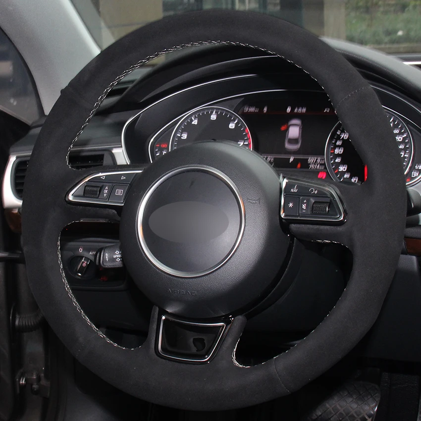 Чехол на руль автомобиля из черной замши для Audi A1 A3 A5 A7|car steering wheel cover|steering coverwheel cover