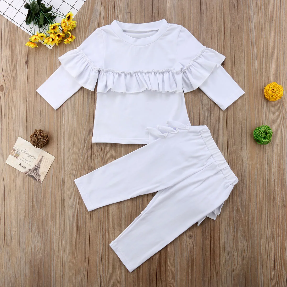 2 шт. детский спортивный костюм с длинными рукавами и оборками | Детская одежда