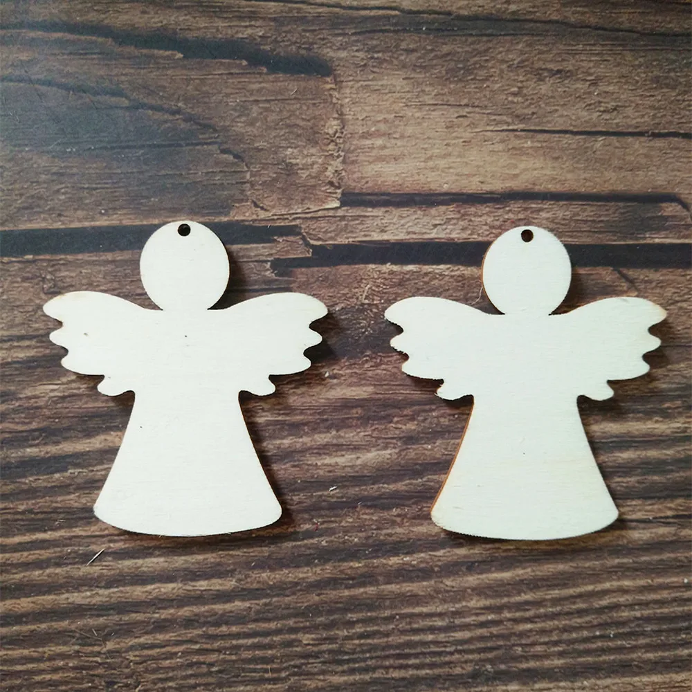 59mmx70mm Laser Cut Art Craft Wooden Blank Unfinished Angel Shape Christmas Tree Decor Tag With Holes Wedding Wood Gift Tags | Дом и сад