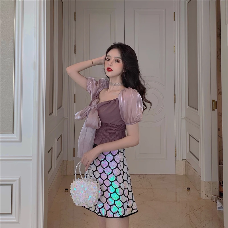 Blusas mujer de moda 2019 шикарный топ с рукавами-фонариками топы женские блузки летние