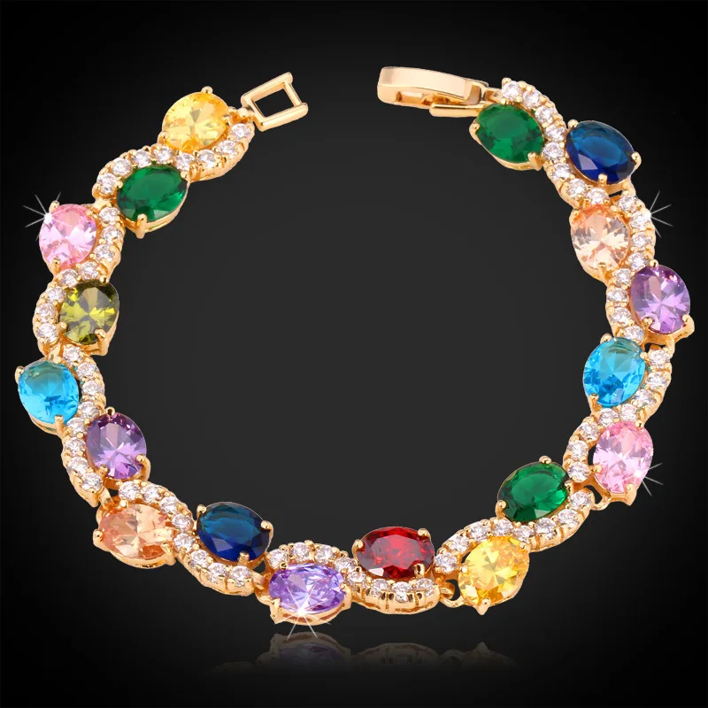 

Kpop Bracelet For Women Colorful AAA+ Cubic Zircon Jewelry Wholesale Trendy Yellow Gold Color High Quality Brand Bangles H720