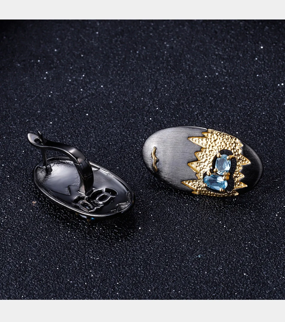 GEM'S балетные 925 пробы серебро зажим ручной работы серьги 1.03Ct натуральный Швейцарский Голубой Топаз Драгоценные камни серьги для женщин