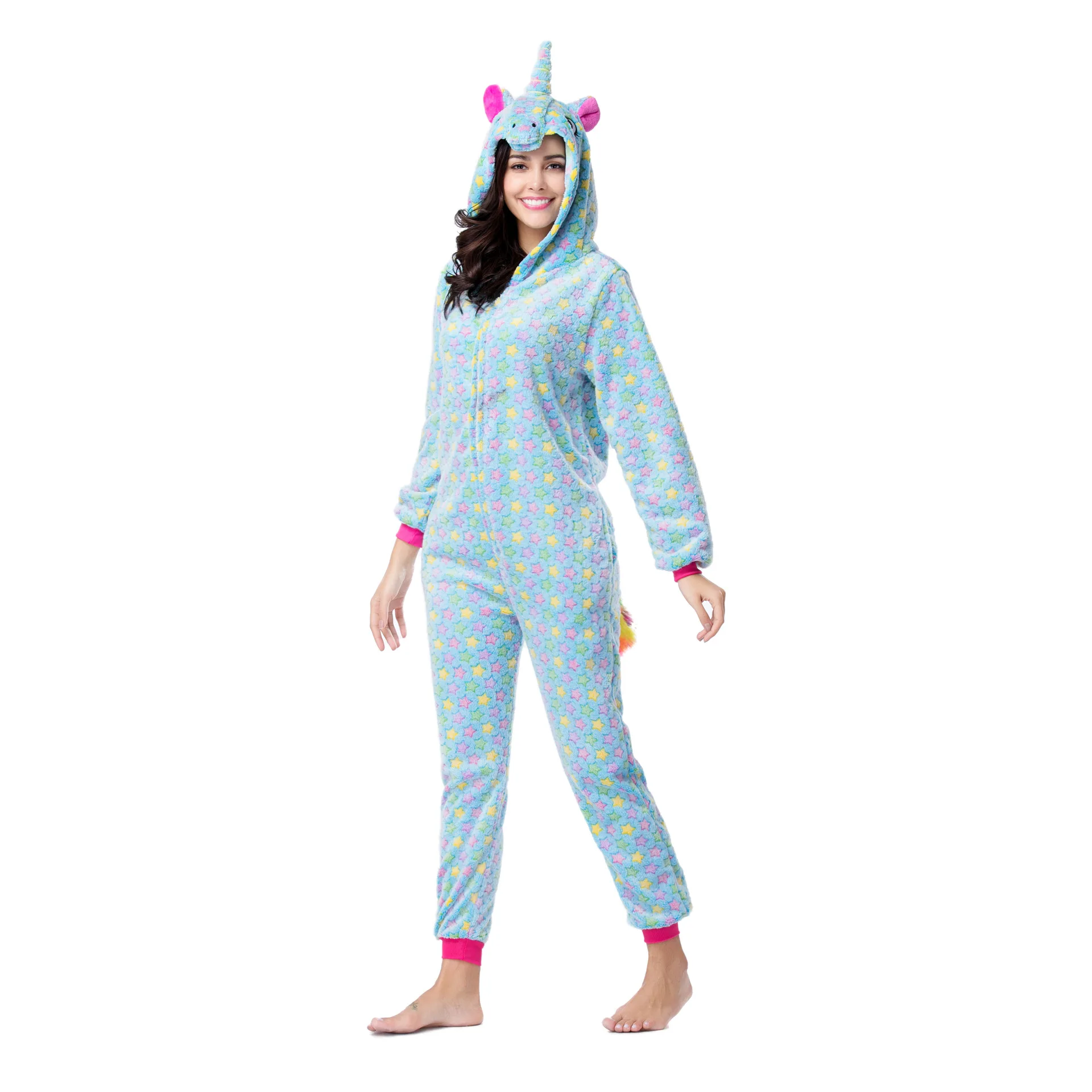 Kigurumi Onesies costumes men women Cosplay Cartoon Five-pointed star unicorn zipper Pajamas Costumes Sleepwear halloween Party |