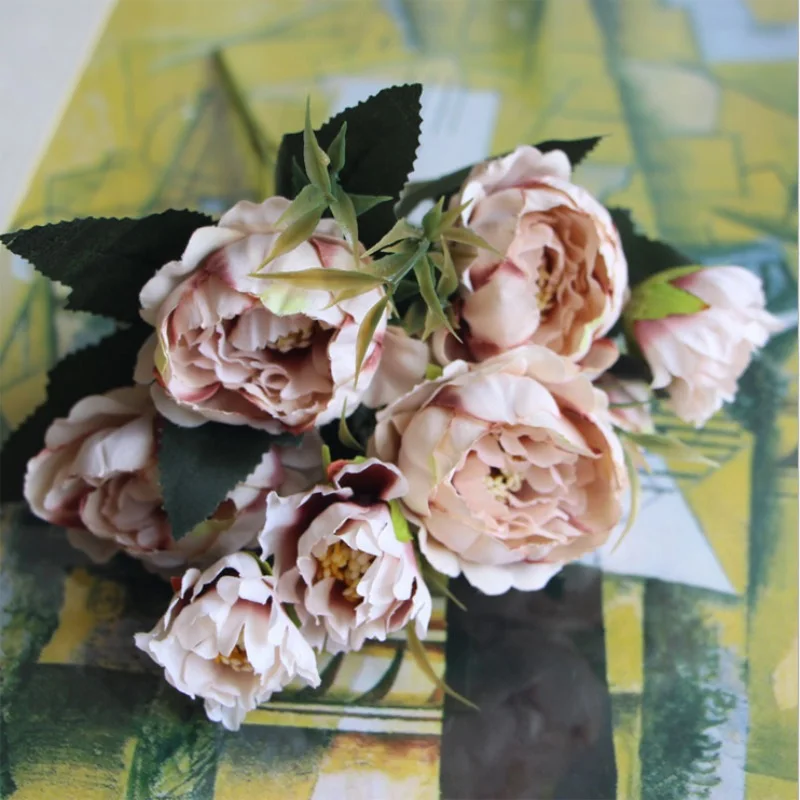 8 head Artificial Silk Peony Flower Bouquet For Home Wedding Decoration European Cheap Vase Table Arrangement Fake Rose Flowers | Дом и сад