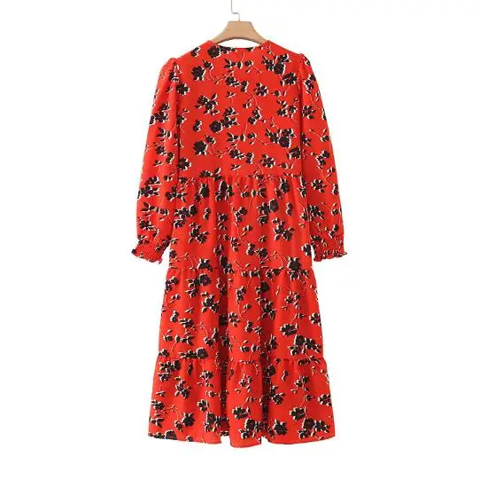 Женское платье-рубашка до середины икры с цветочным принтом плиссированные