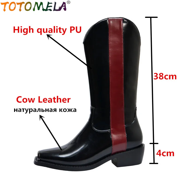 Женские сапоги до середины икры TOTOMELA осенние из натуральной кожи на квадратном