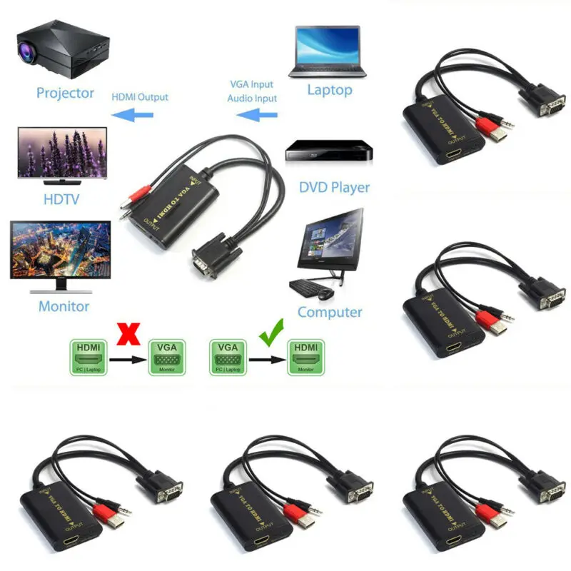 Горячая продажа VGA мужчина к HDMI Женский 1080P HD + Аудио ТВ AV HDTV видео кабель конвертер