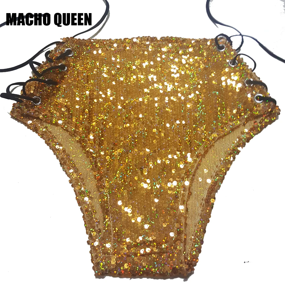 Летние голографические фестивальный рейв EDC одежда наряды G ear Sequin на шнуровке Высокая талия шорты для женщин бикини - Цвет: 379GD gold