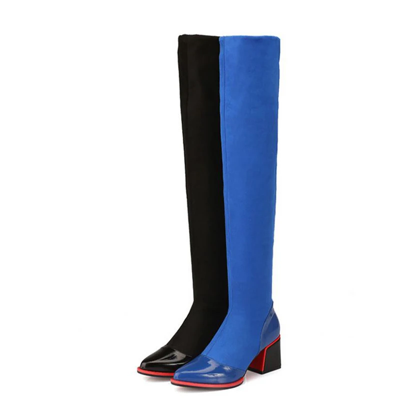 

ENMAYLA Winter Autumn Stretch Fabric Thigh High Boots Women Sexy Pointed Toe Long Boots Med Heels Over the Knee High Boots Women