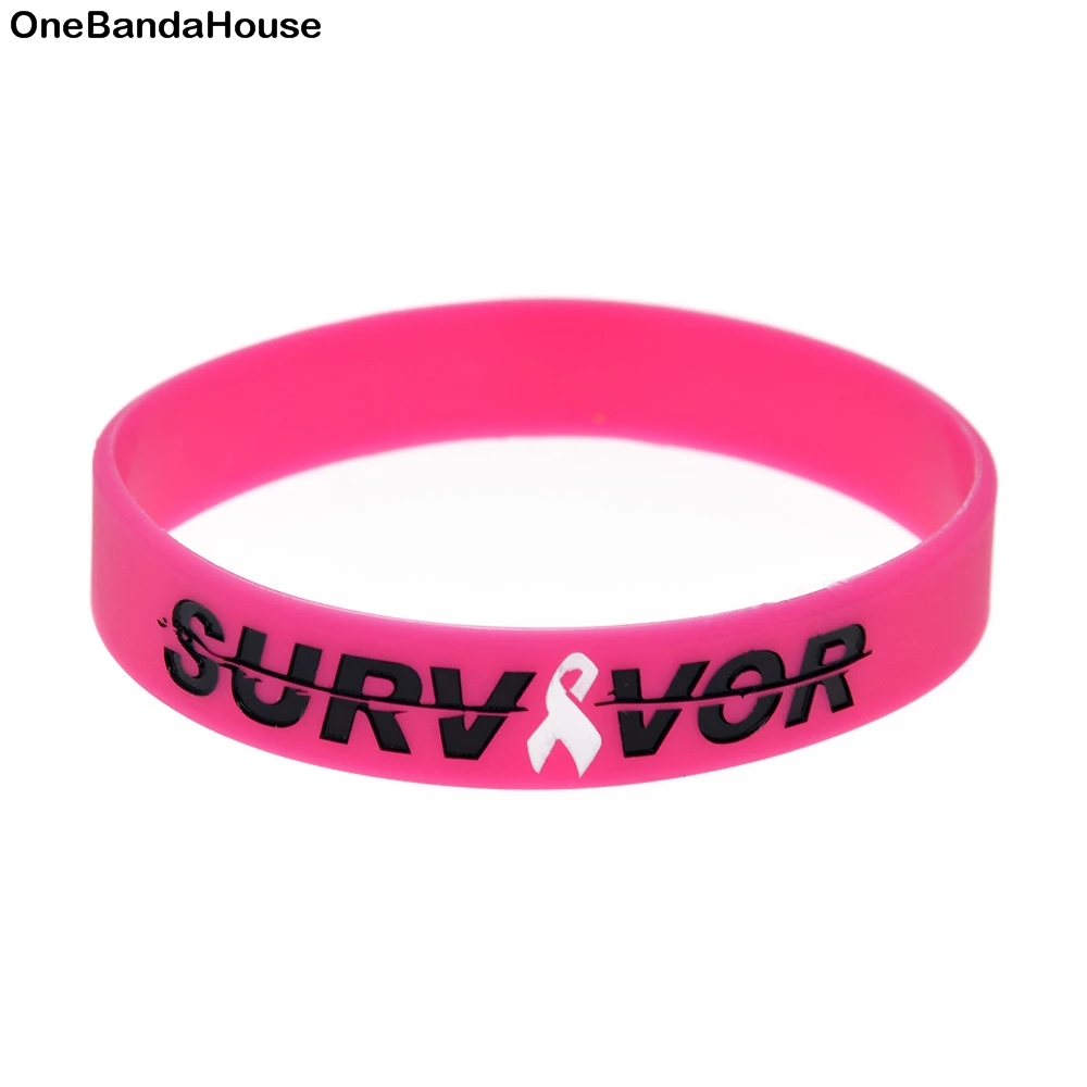 

1PC Survivor Silicone Wristband with Cancer Ribbon Pink Adult Size