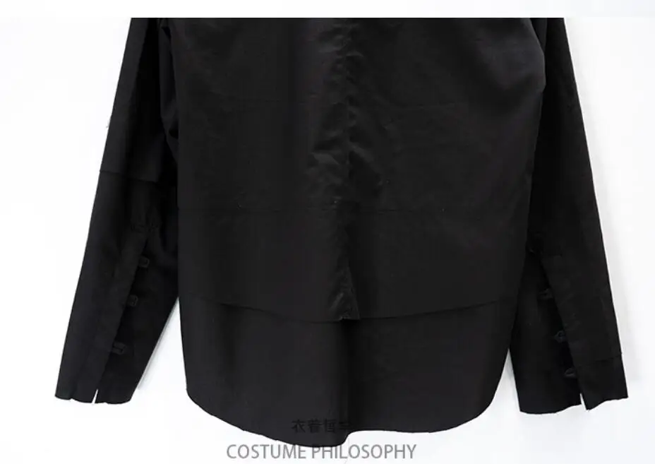 Original Men's Shirt Multi-layer Stitching Cotton Casual Clothing Male Solid Standing Collar Black Shirts Large Size Costumes | Мужская