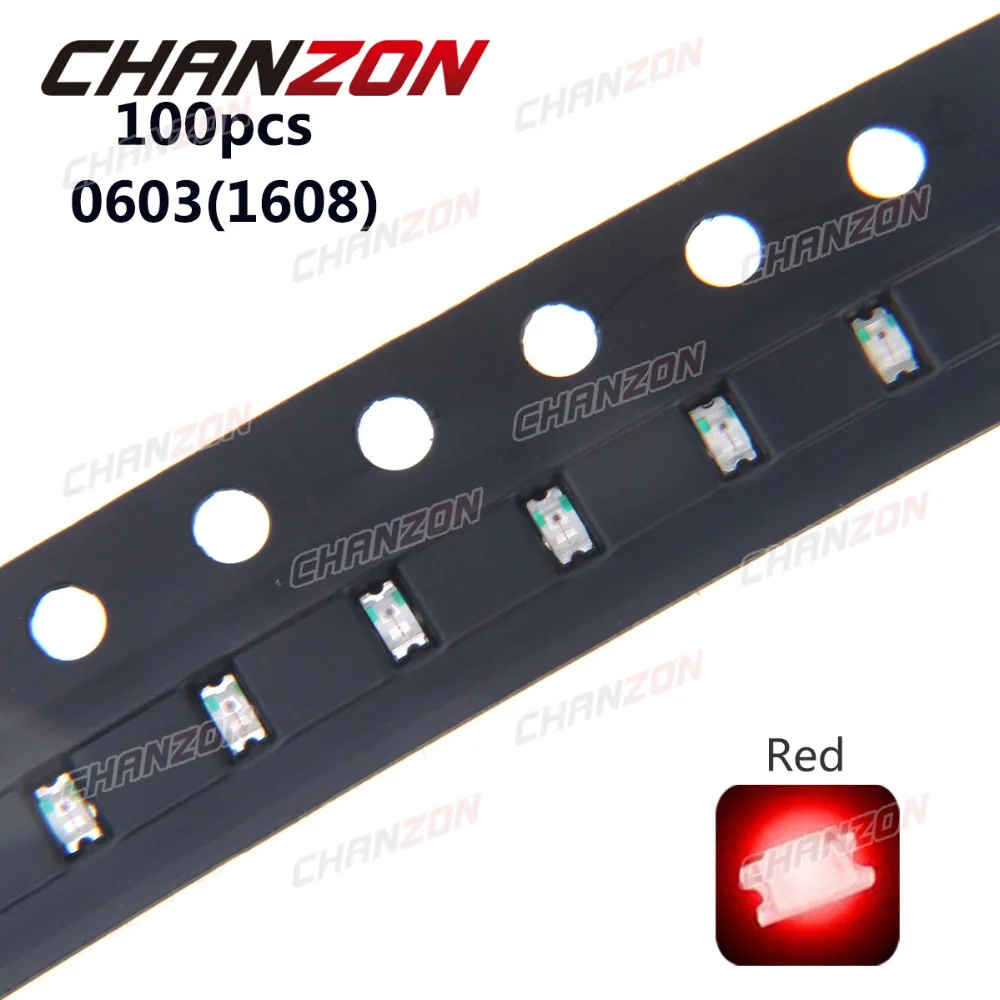 Светодиодный красный светодиодный светильник SMD 100 шт. 0603 (1608) светодиод чип лампа