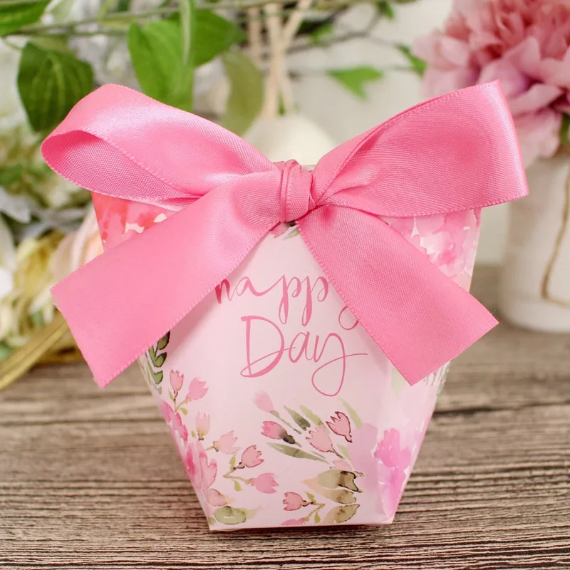 20 шт./лот Красивая зеленая розовая конфетная коробка с сердечком лентой