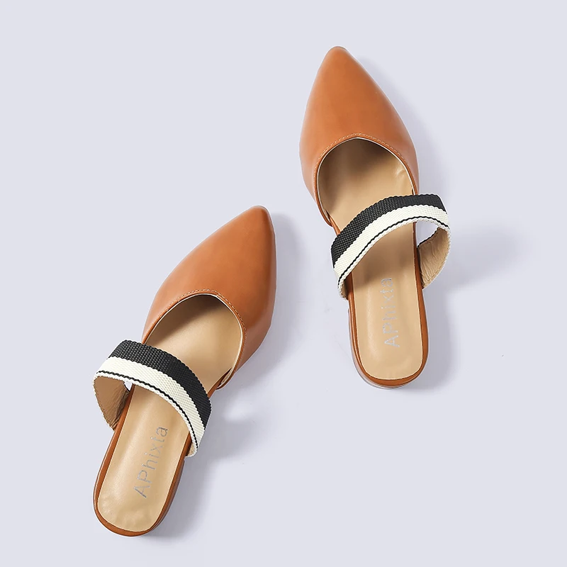 Aphixta модные женские туфли слайды острый носок летние квадратный каблук