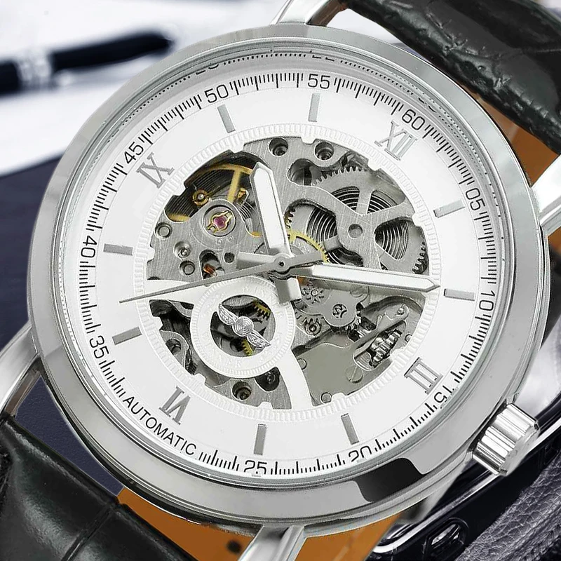 T WINNER мужские часы повседневные автоматические Скелет аналогичный кожаный