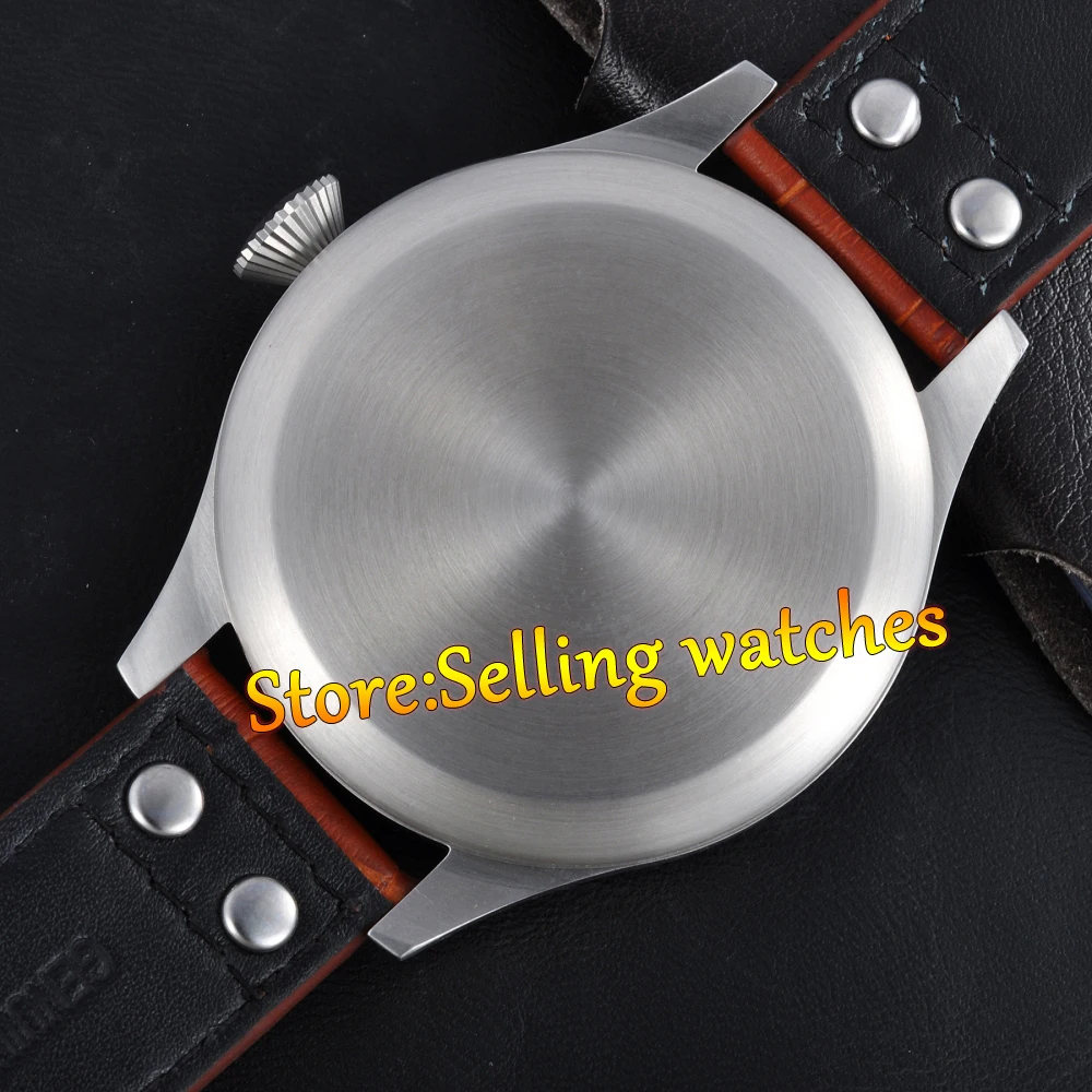 55 мм Parnis черный циферблат с желтыми отметками Пряжка для установки 6498 часы ручным