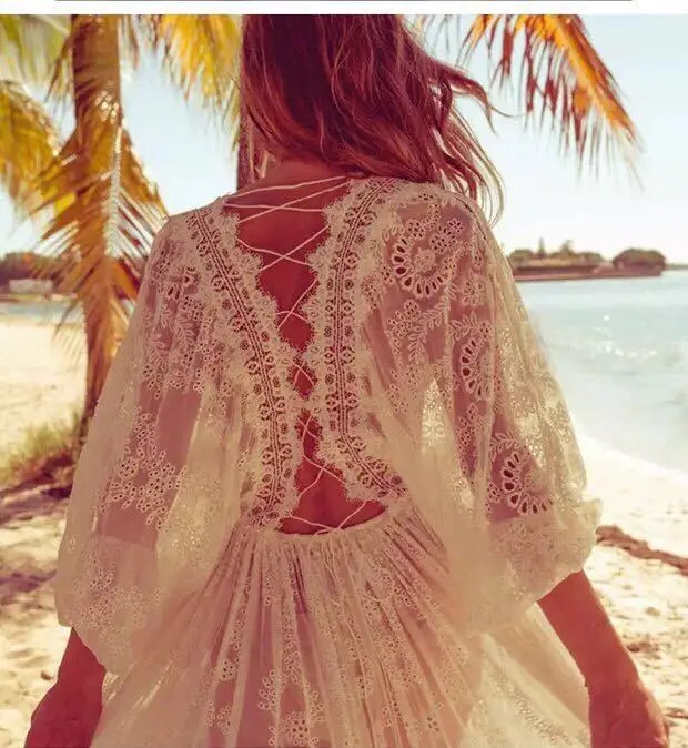 

2020 summer cross long sleeve fashion jumpsuits women's embroidery lace bohemian playsuits white hollow out holiday bodysuits
