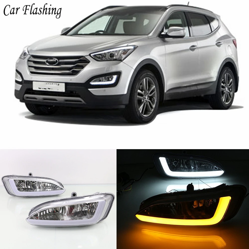 

Автомобильный мигающий 1 комплект для Hyundai Santa Fe IX45 2013 2014 2015 светодиодный ные дневные ходовые огни дневсветильник свет сигнальная лампа авто...