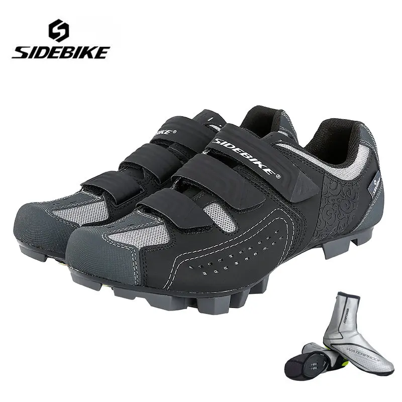 gray with overshoes Sidebike велосипедная обувь MTB для мужчин и женщин, обувь для гоночного велосипеда, обувь для велосипеда, самозакрывающиеся дышащие Нескользящие кроссовки, sapatilha ciclismo - Цвет: gray with overshoes
