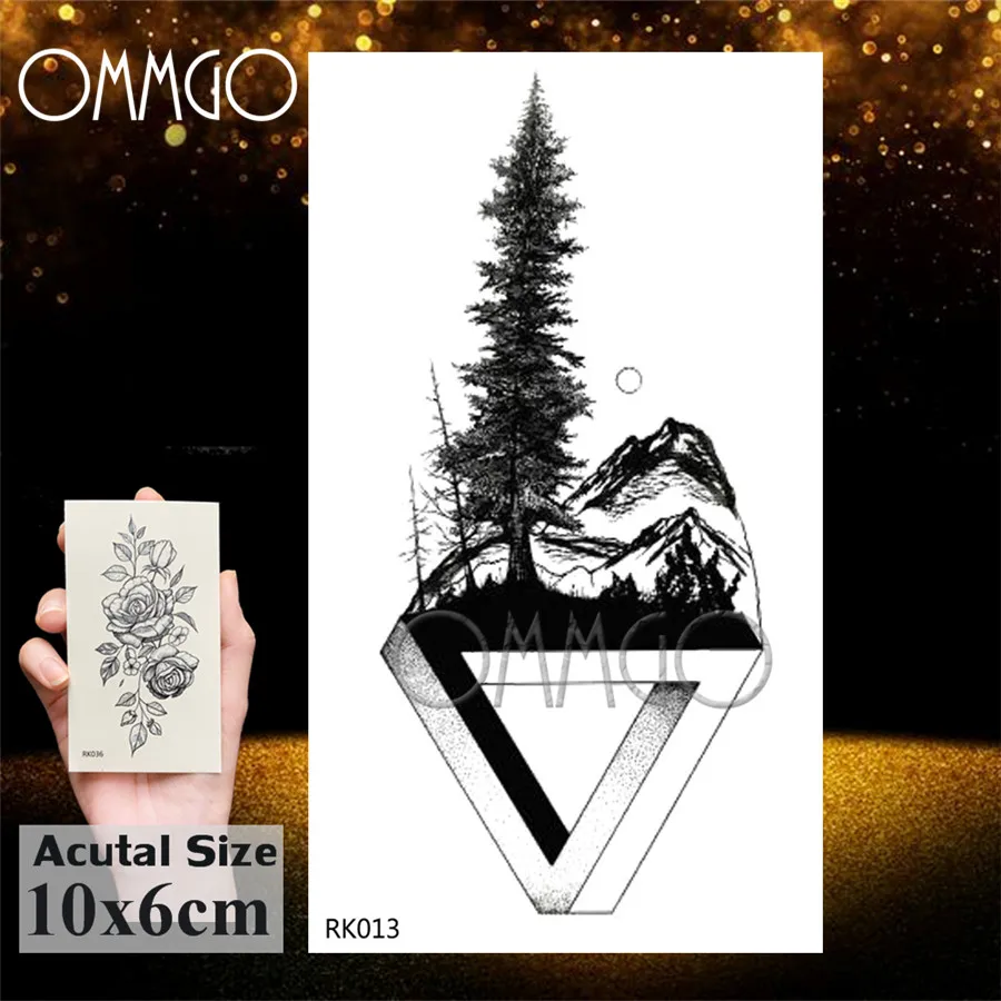 Геометрические сосновые растения OMMGO временные тату-наклейки черная татуировка