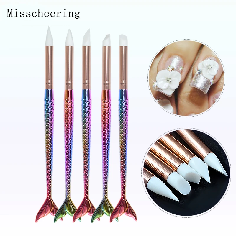 1 шт. силиконовый дизайн ногтей ручка с кисточкой градиентная русалки сделай сам