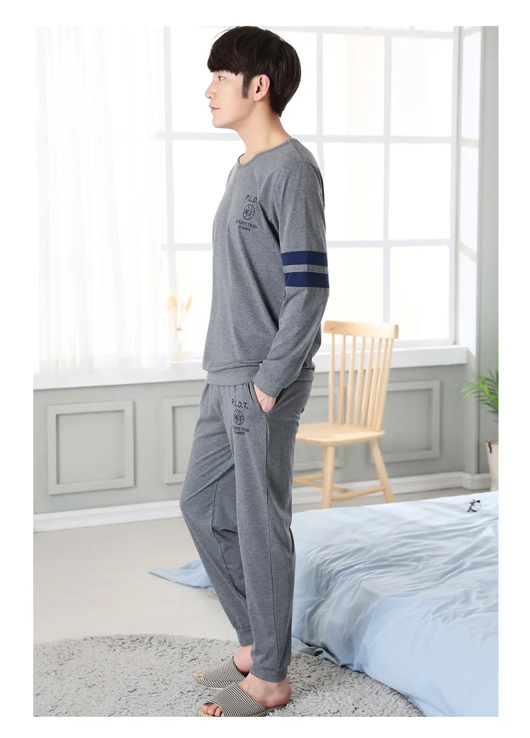 

Autumn Winter New Men's Pajamas Suit Cotton Long-sleeved Sleepwear Round Neck Casual Increase Size Home Service Pajamas Sets